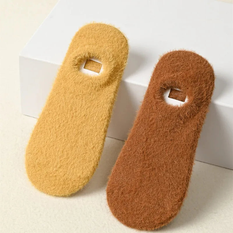 Winter Warm Thicken Thermal Low Cut Socks Women Woollen Seamless Sock Velvet Soft Sleeping Socks Solid Color Casual Floor Socks