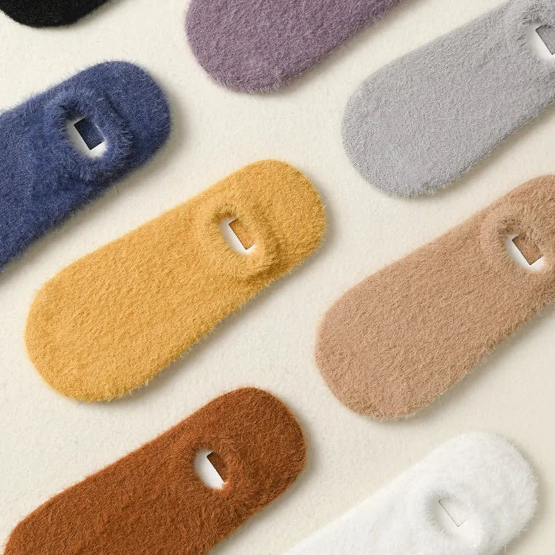 Winter Warm Thicken Thermal Low Cut Socks Women Woollen Seamless Sock Velvet Soft Sleeping Socks Solid Color Casual Floor Socks