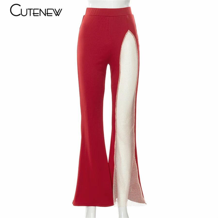 NIBBER Sexy Mesh Patchwork One Shoulder Playsuits Women Elegant Solid Skinny Flare Pants Jumpsuit Fashion Lady Party Streetwear