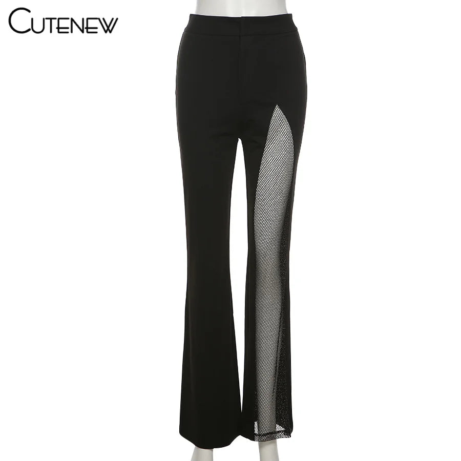 NIBBER Sexy Mesh Patchwork One Shoulder Playsuits Women Elegant Solid Skinny Flare Pants Jumpsuit Fashion Lady Party Streetwear