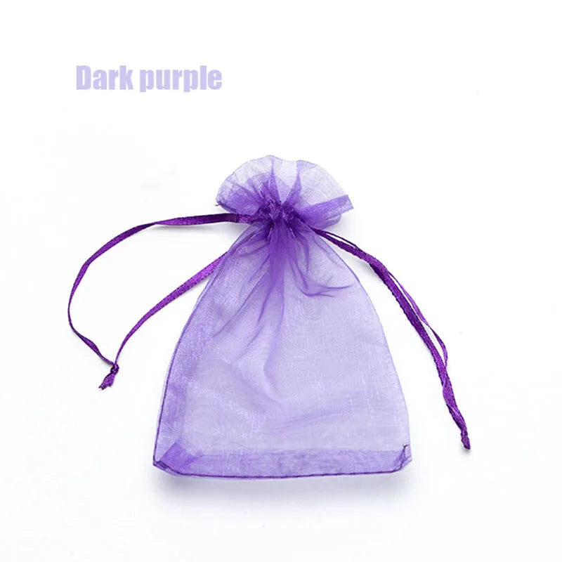 RE 100pcs 22 Colors 7x9 9x12cm 10x15 13x18cm Wedding Christmas Gift Drawable Organza Bags Jewelry Packaging Display & Pouches 13