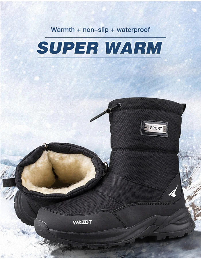 Winter High Boots for Man Outdoor Travel Snow Boots Zipper Non-slip Cotton Shoes Men Plus Velvet Keep Warm Men Casual Shoes 46