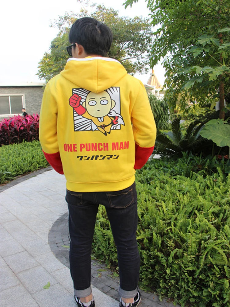 Adult Yellow Hoodies cartoon Hoodie Saitama cosplay clothing Men Women Costume Sweatshirts Mens anime clothes