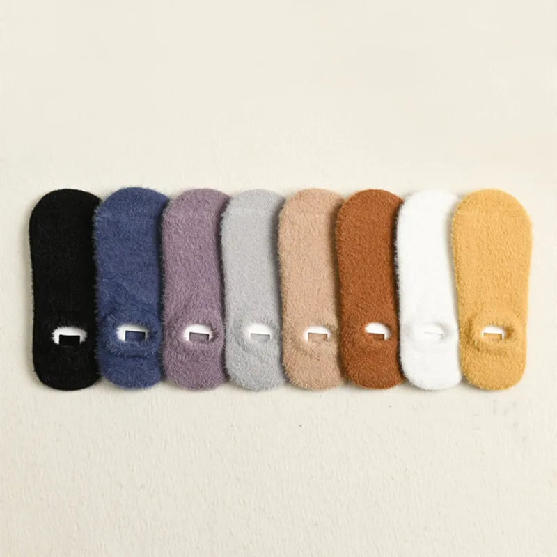 Winter Warm Thicken Thermal Low Cut Socks Women Woollen Seamless Sock Velvet Soft Sleeping Socks Solid Color Casual Floor Socks