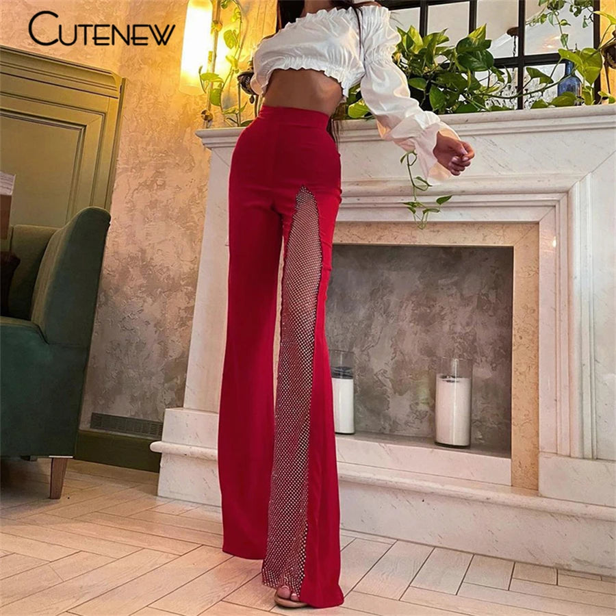 NIBBER Sexy Mesh Patchwork One Shoulder Playsuits Women Elegant Solid Skinny Flare Pants Jumpsuit Fashion Lady Party Streetwear