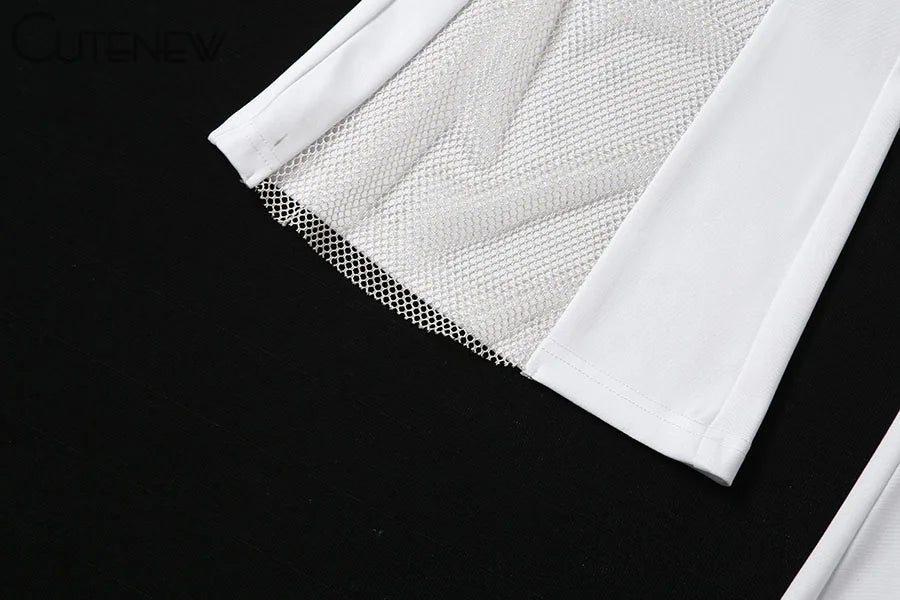NIBBER Sexy Mesh Patchwork One Shoulder Playsuits Women Elegant Solid Skinny Flare Pants Jumpsuit Fashion Lady Party Streetwear