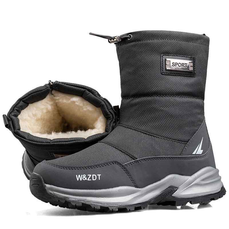 Winter High Boots for Man Outdoor Travel Snow Boots Zipper Non-slip Cotton Shoes Men Plus Velvet Keep Warm Men Casual Shoes 46