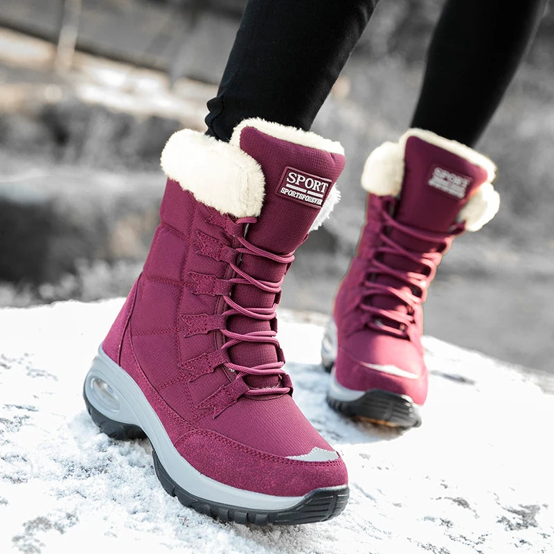 Winter Snow Boots Women Warm Comfortable Plush Lace-up Anti-slip High-top Women Boots Thick-soled Durable Soft Ankle Boots Women