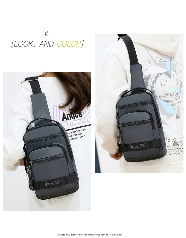 Chest Bag For Men New Large Capacity Shoulder Korean Version Travel Lightweight Nylon Crossbody Bag Backpack