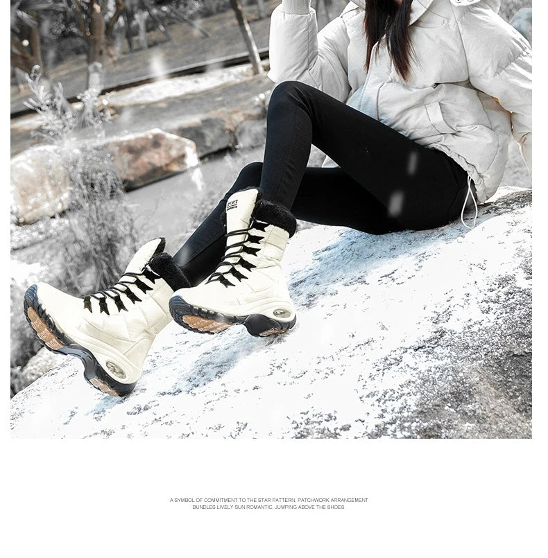 Winter Snow Boots Women Warm Comfortable Plush Lace-up Anti-slip High-top Women Boots Thick-soled Durable Soft Ankle Boots Women
