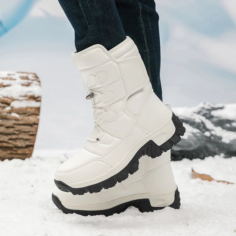 New Winter Men's Shoes Warm Plush Men's Boots High Top Couple Snow Boots Winter Outdoor Anti-Slip Ankle Boots Work Casual Boots