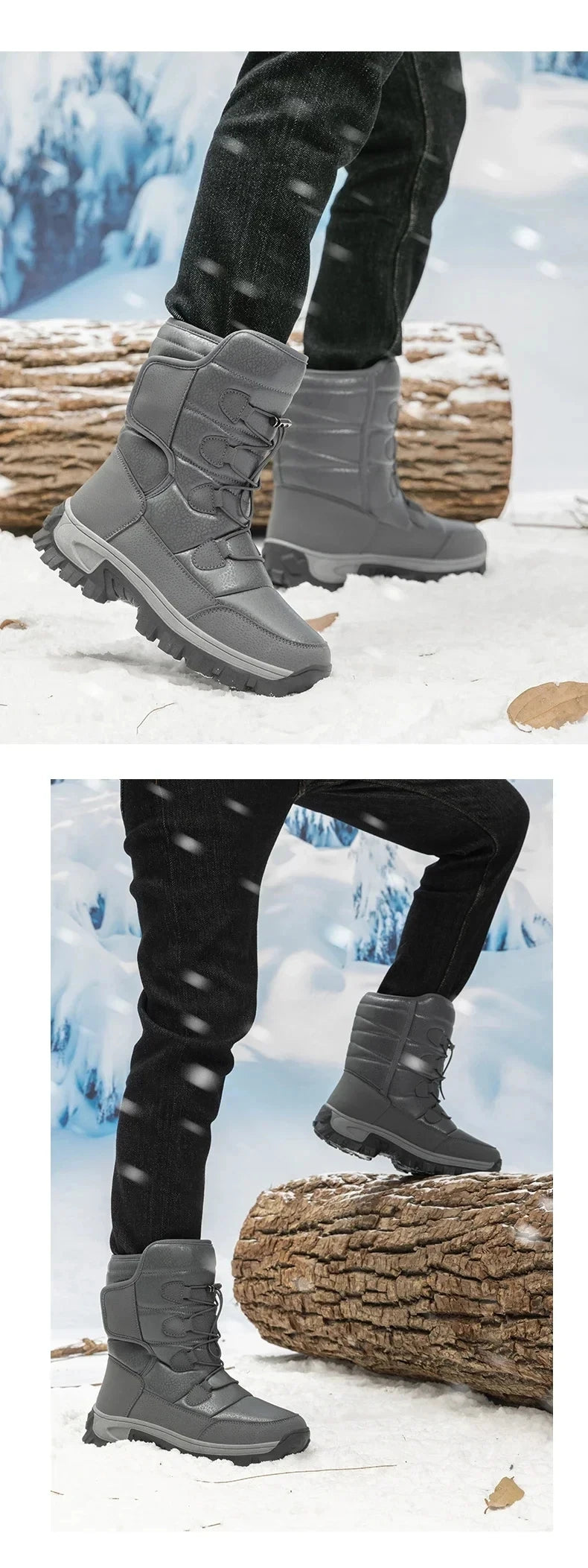 New Winter Men's Shoes Warm Plush Men's Boots High Top Couple Snow Boots Winter Outdoor Anti-Slip Ankle Boots Work Casual Boots