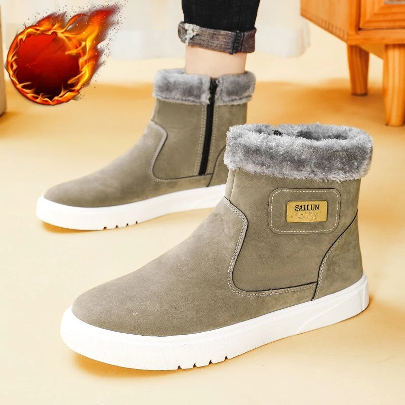 2025New Winter Men's Boots Fashion High-top Cotton Shoes Plush Warm Fur Snow Boots Suede Casual Ankle Boots for Men Botas Hombre