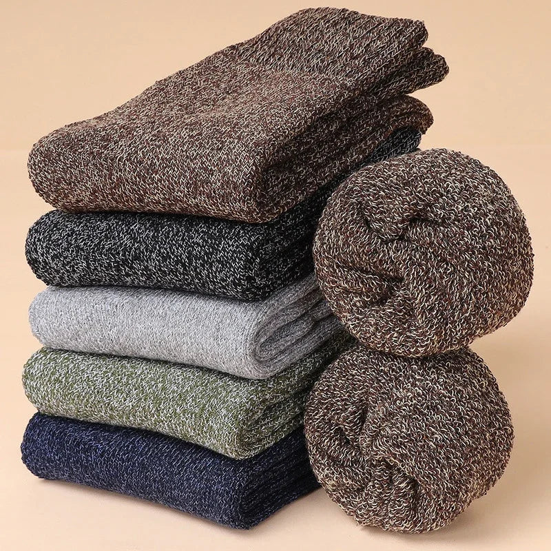 Winter Warm Socks for Men Winter Super Thick Merino Wool Socks Male Solid Color Middle Tube Against Cold Snow Sock Calcetines