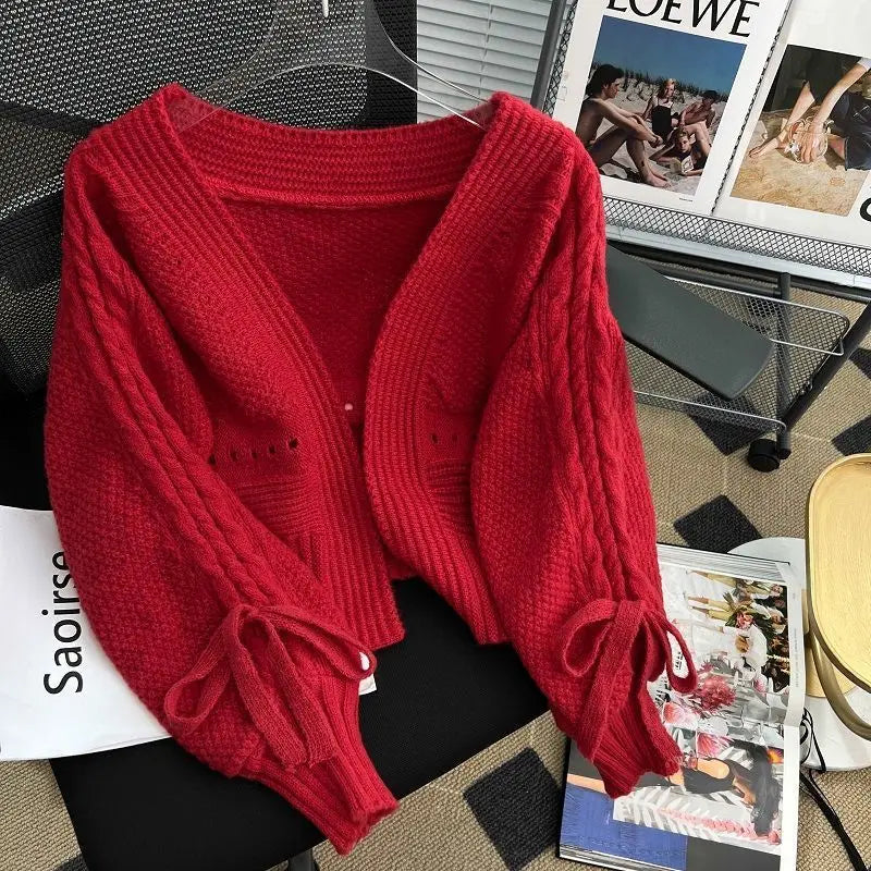 Sweater Jacket Women's Autumn and Winter New Style Western-style Outerwear with Knitted Cardigan Loose Short Long Sleeved Top