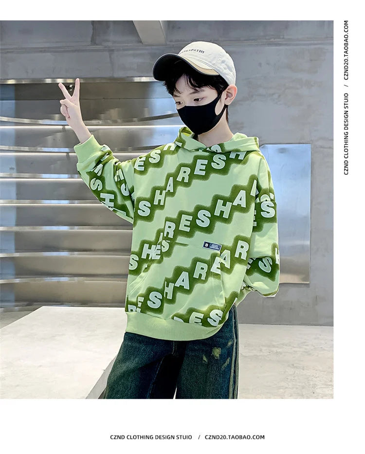 Boys Hoodies Spring Autumn Young Children's Clothes Long Sleeve Kids Pullover Hooded Sweatshirts Tops for Boys 5 To 14 Years Old