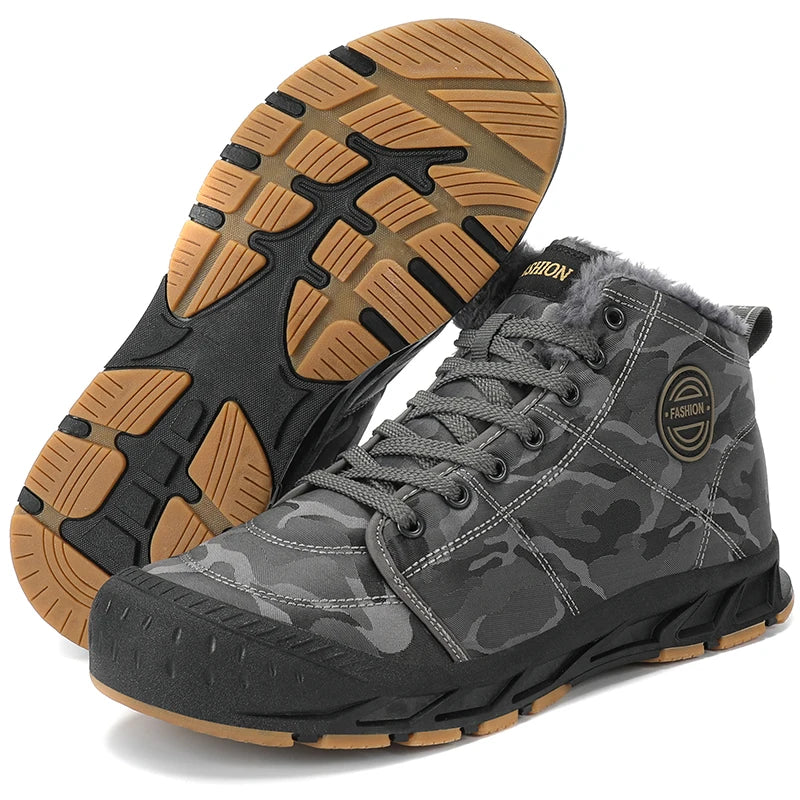 Winter Men's Snow Boots 2025 New Style Platform  Warm Fur Ankle Boots Camo Design Plush  Outdoor Non-slip Hiking Cycling Shoes