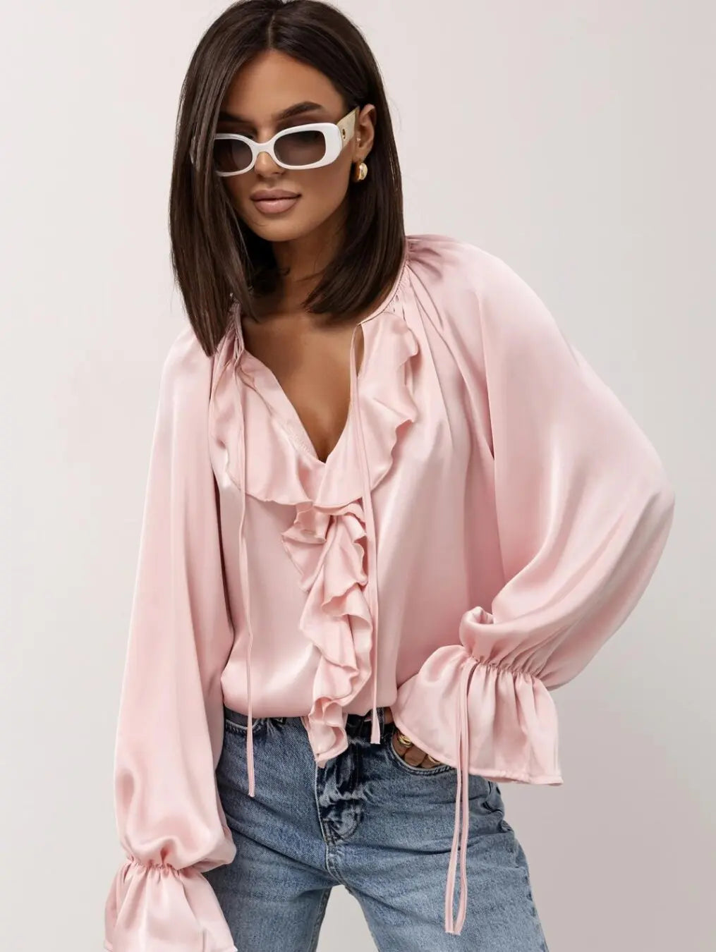 Fashion Fall Ruffles Blouse Women 2025 Autumn Winter Long Sleeve Loose Lace-up Shirts And Blouses Tops Elegant