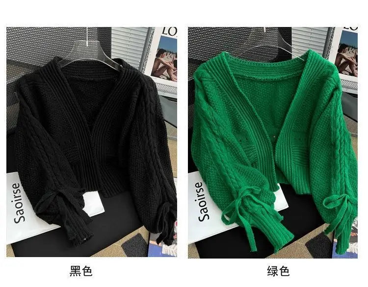 Sweater Jacket Women's Autumn and Winter New Style Western-style Outerwear with Knitted Cardigan Loose Short Long Sleeved Top
