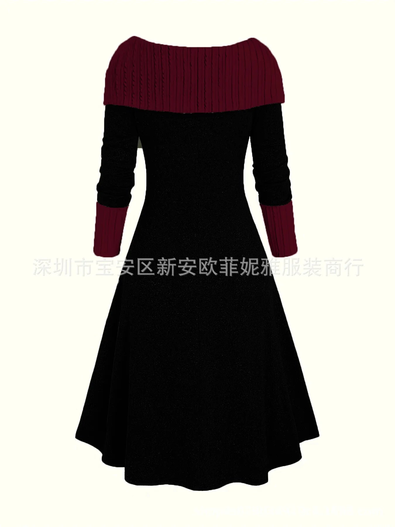 Fall Winter Women Dresses Elegant Temperament Colorblocked Dress Warm Long Sleeved Long Commuter Skirt for Female Dress 2025