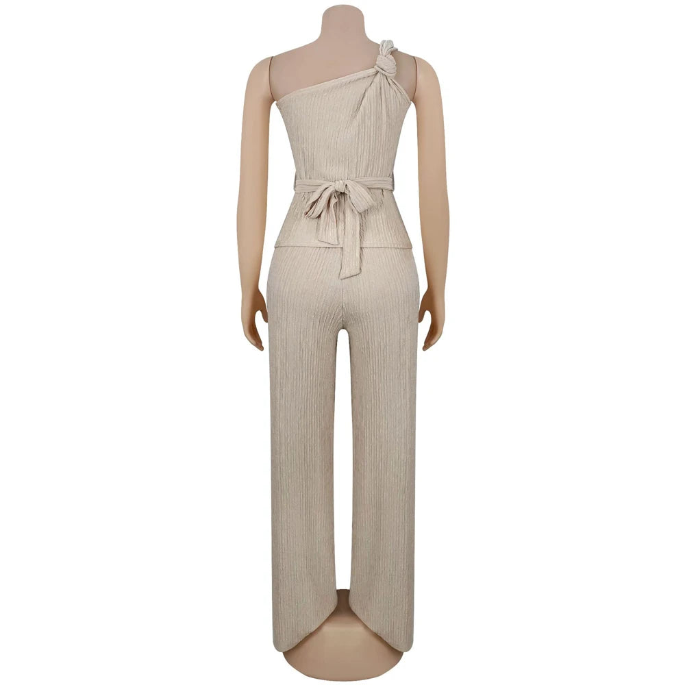 Fall Fashion Women's Sets One Shoulder Sleeveless Tank Top and Wide Leg Pants Suit 2025 Loungewear 2 Two Piece Set Party Outfits