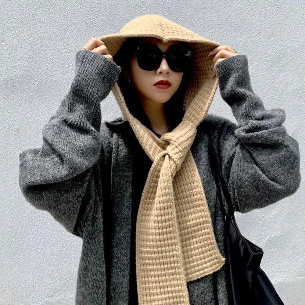 Hooded Scarf Early Autumn Scarf Hats Fashion Ear Protector Beanies Useful Earmuffs Cap Winter Thicken Items Women Neck Scarf