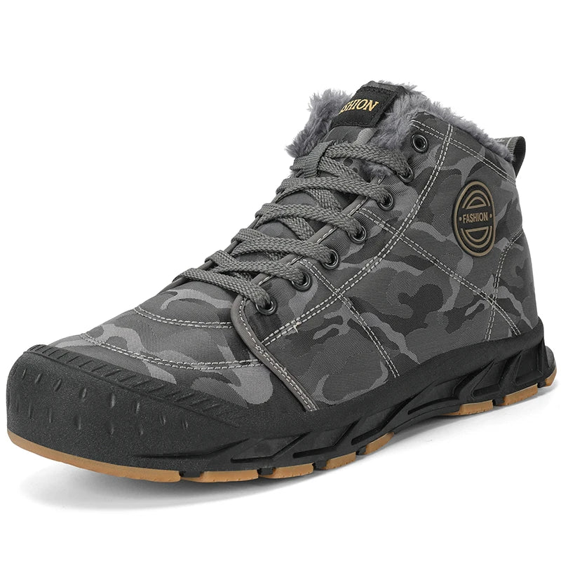 Winter Men's Snow Boots 2025 New Style Platform  Warm Fur Ankle Boots Camo Design Plush  Outdoor Non-slip Hiking Cycling Shoes