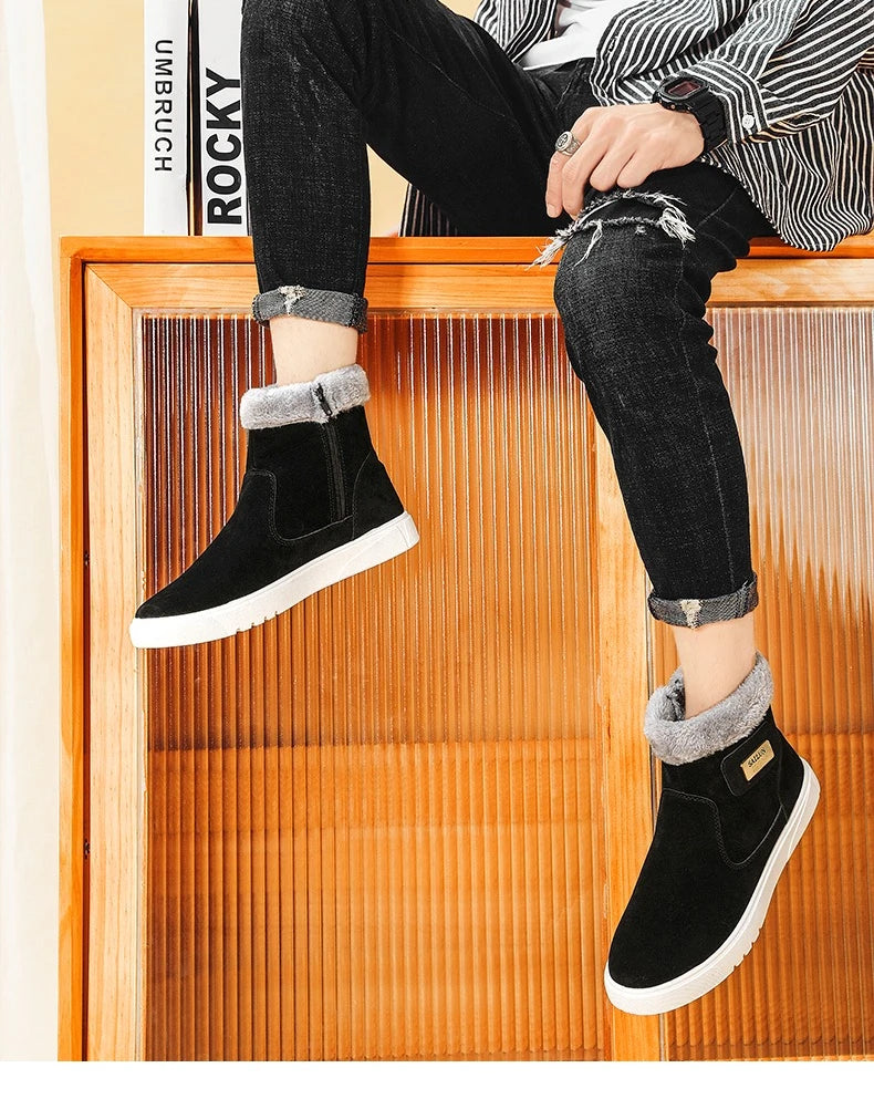 2025New Winter Men's Boots Fashion High-top Cotton Shoes Plush Warm Fur Snow Boots Suede Casual Ankle Boots for Men Botas Hombre