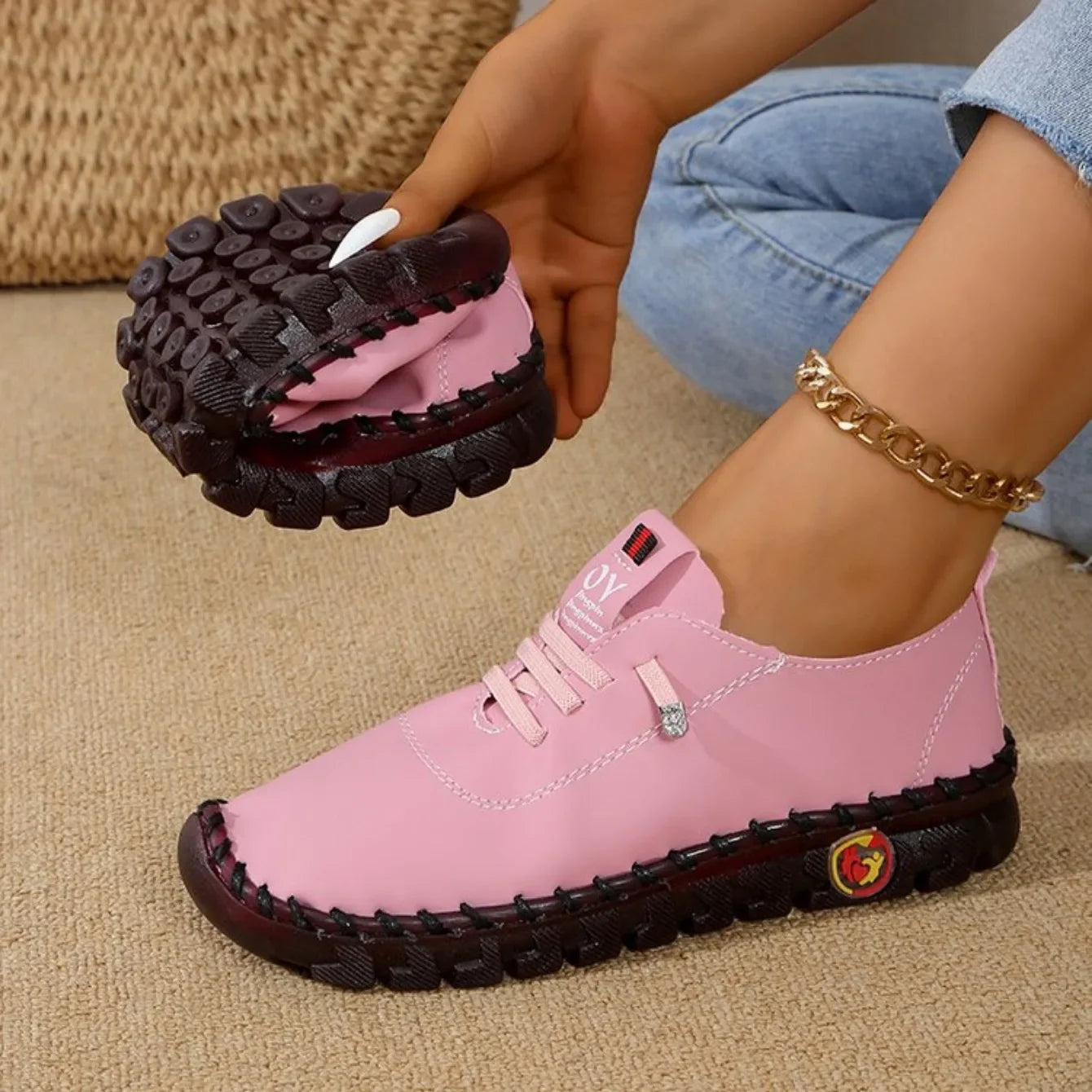 Women Sneakers Spring Summer 2025 New Soft-soled Roman Sneakers Breathable Retro Stitching Muffin Bottom Plus Size Women Shoes