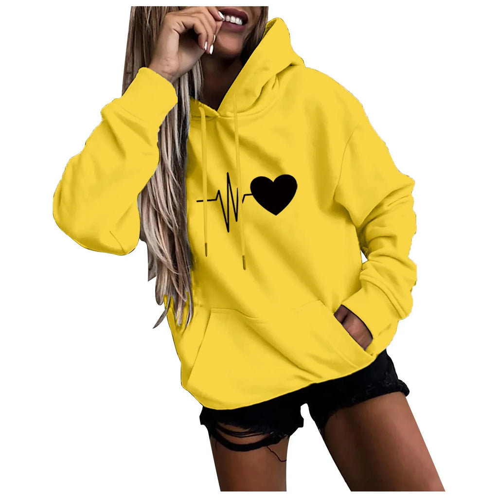 Women's Hoodies Tops Long Sleeve Sports blouse Spring Fashion fun Print Sweatshirts Solid Casual Loose Hooded Sweatshirt
