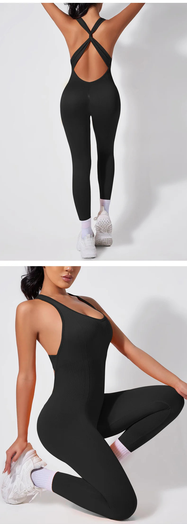 Crisscross Back Yoga Bodysuit Women V-Neck Butt Lifting Workout Jumpsuit Seamless Running Fashion Slim High Elastic Bodysuit