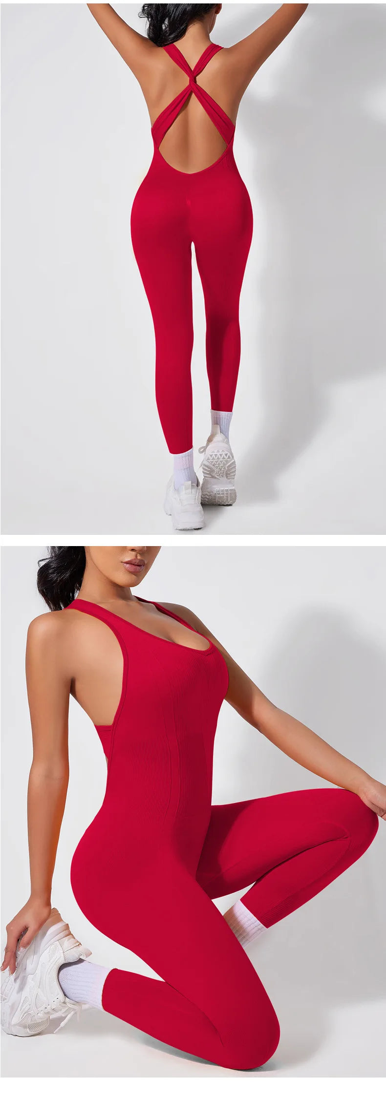 Crisscross Back Yoga Bodysuit Women V-Neck Butt Lifting Workout Jumpsuit Seamless Running Fashion Slim High Elastic Bodysuit