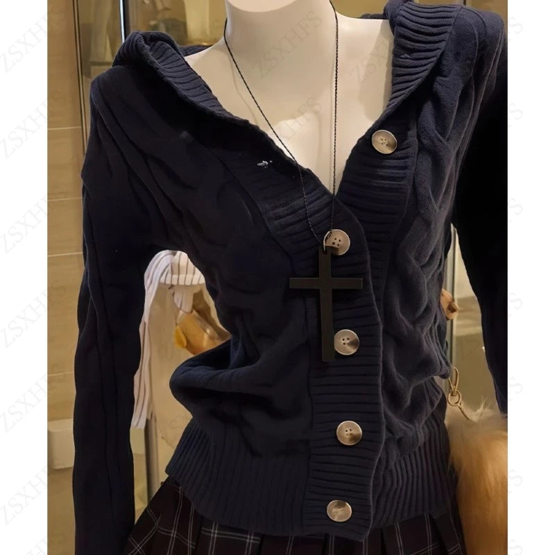 Sweater Femme Outerwears Punk Cardigan Women Winter Clothes Knitwears Casual British style Y2k Femme Sweaters Harajuku Y2k Coats