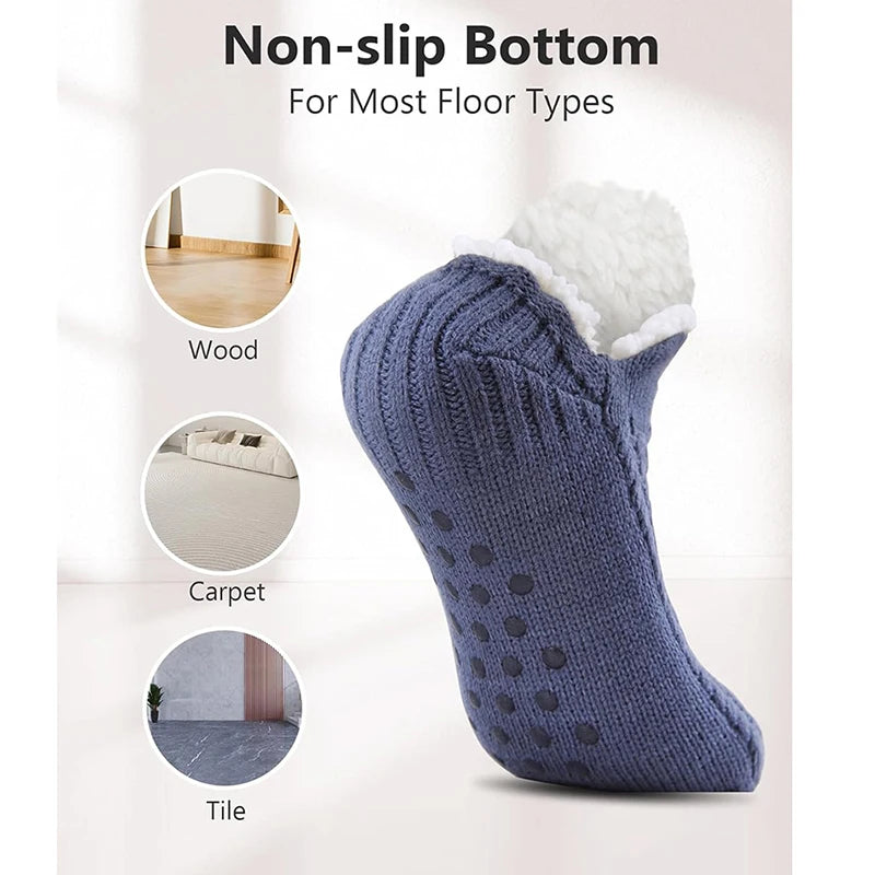 Winter Slipper Socks with Grippers for Men Women– Warm, Fuzzy, Fleece-Lined, Non-Slip, Cozy & Thick for Cold Weather Comfort