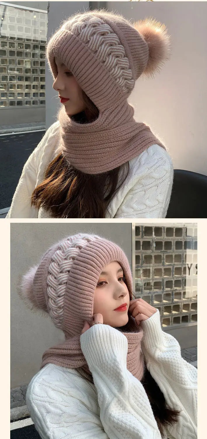 Women's Hats Scarves Earmuffs Fashionable Autumn and Winter Warmth Snow and Wind Scarf One-piece Hat Knitted Sweater Cover Hat