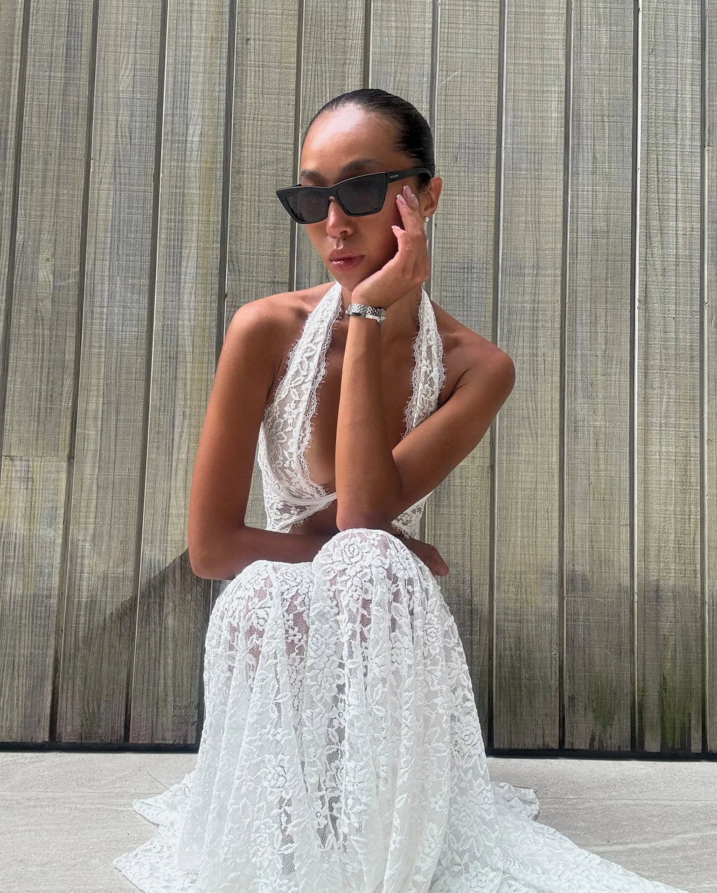 Sexy White Lace Hollow-out Halter Dress Women Chic Sleeveless Off-shoulder Backless Maxi Dresses 2026 Lady Vacation Beach Gowns