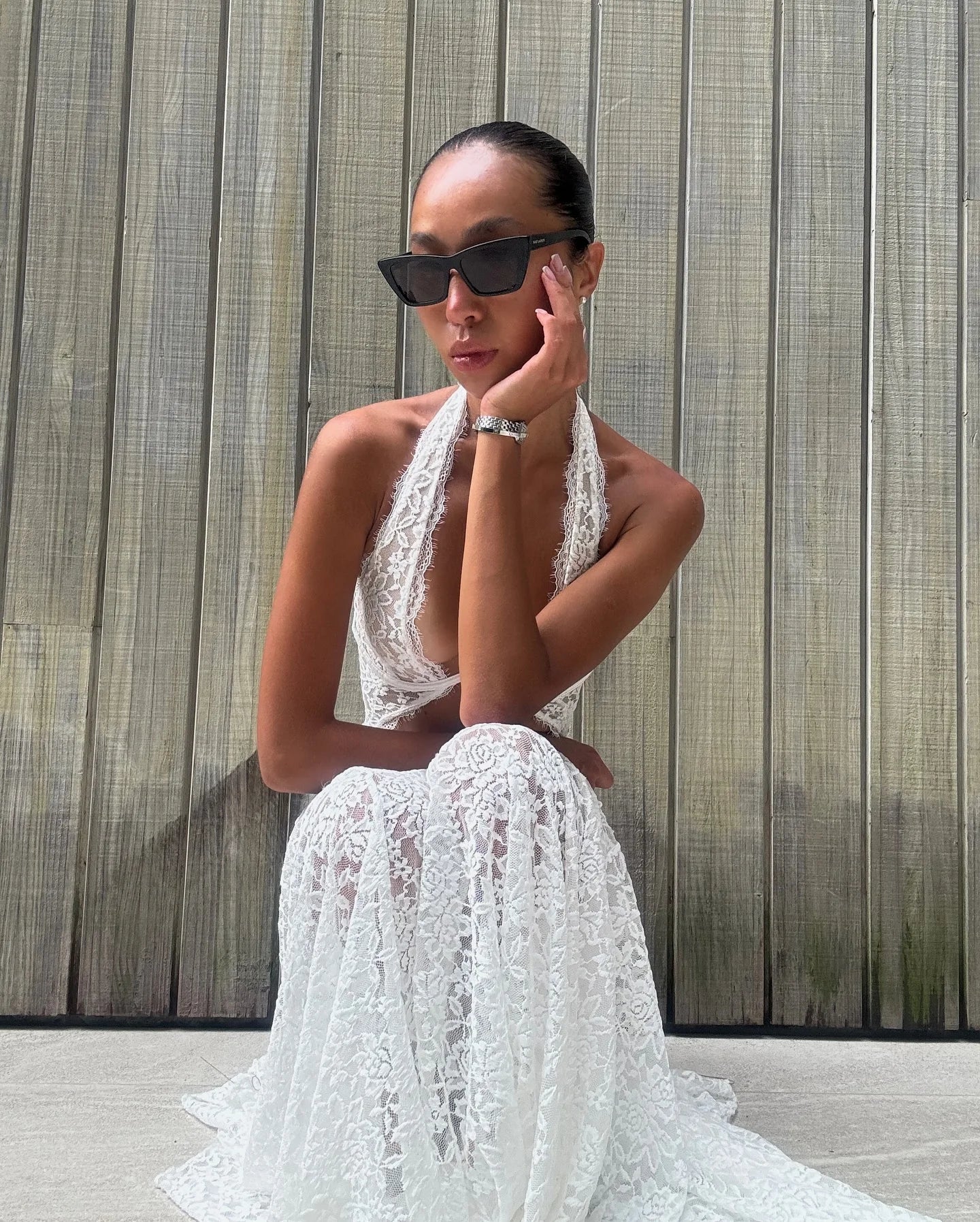 Sexy White Lace Hollow-out Halter Dress Women Chic Sleeveless Off-shoulder Backless Maxi Dresses 2026 Lady Vacation Beach Gowns