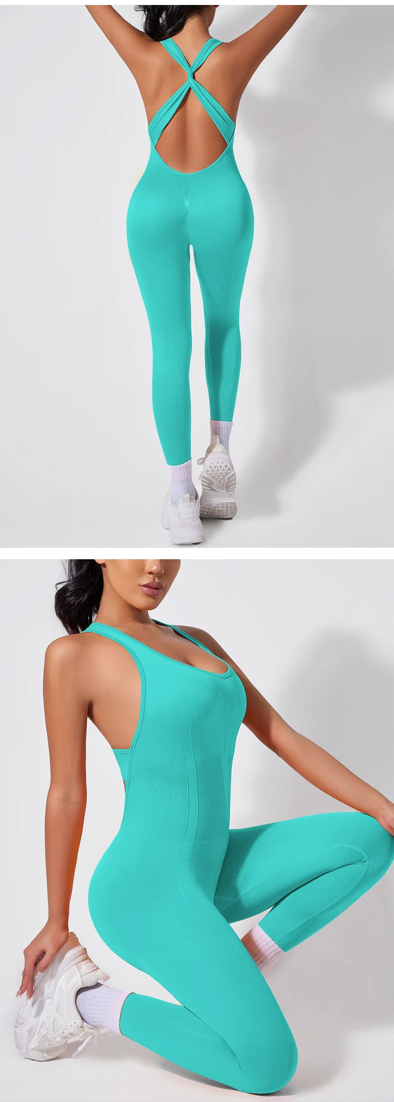 Crisscross Back Yoga Bodysuit Women V-Neck Butt Lifting Workout Jumpsuit Seamless Running Fashion Slim High Elastic Bodysuit