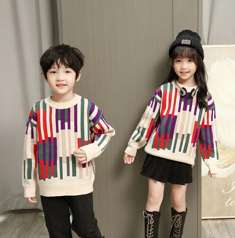 Fashion Sweater for The Whole Family Knitted Tops Mom and Daughter Baby Girl Matching Striped Knitwear Dad and Son Boy Jumper