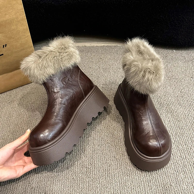 2026 Winter Vintage Women's Boots with Fashionable Added Insulation Warm and Thick Soles High Heels Made of Cotton Hot 35-40