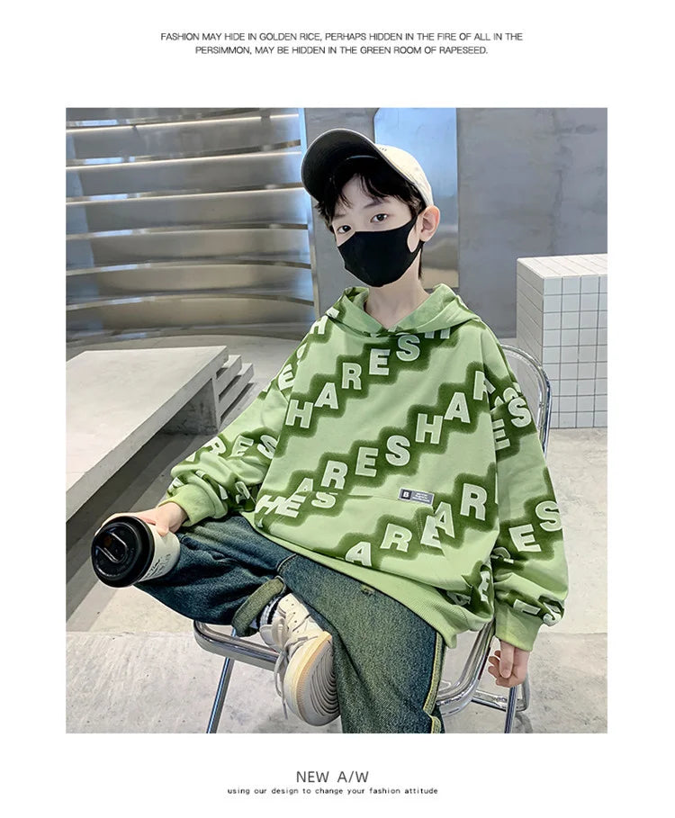 Boys Hoodies Spring Autumn Young Children's Clothes Long Sleeve Kids Pullover Hooded Sweatshirts Tops for Boys 5 To 14 Years Old