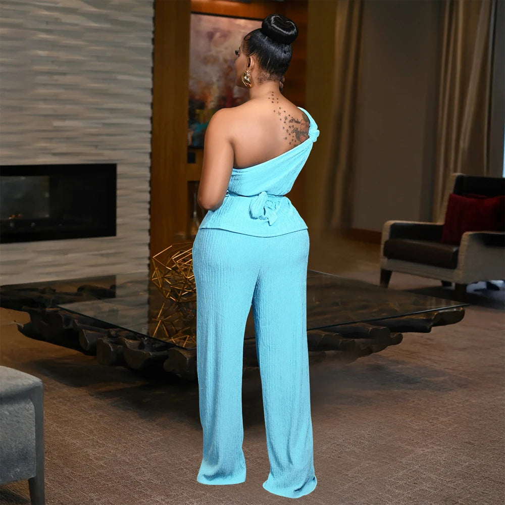 Fall Fashion Women's Sets One Shoulder Sleeveless Tank Top and Wide Leg Pants Suit 2025 Loungewear 2 Two Piece Set Party Outfits