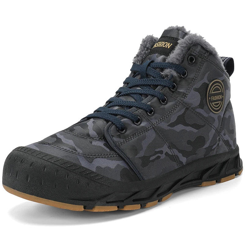 Winter Men's Snow Boots 2025 New Style Platform  Warm Fur Ankle Boots Camo Design Plush  Outdoor Non-slip Hiking Cycling Shoes
