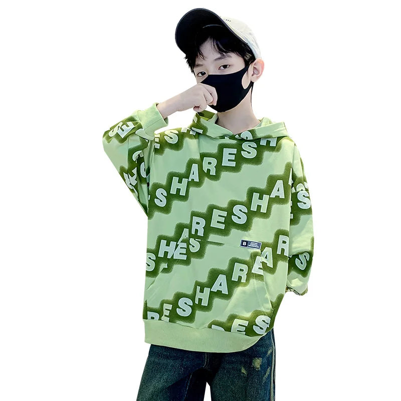 Boys Hoodies Spring Autumn Young Children's Clothes Long Sleeve Kids Pullover Hooded Sweatshirts Tops for Boys 5 To 14 Years Old