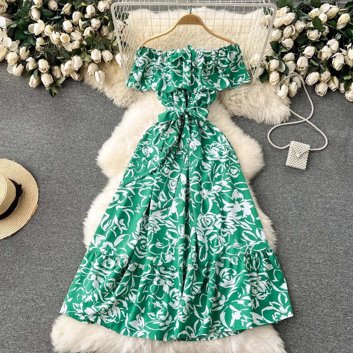 YuooMuoo Chic Fashion Floral Print Long Women Dress 2026 New Summer Y2K Off Shoulders A-line Long Dress Vacation Beach Vestidos