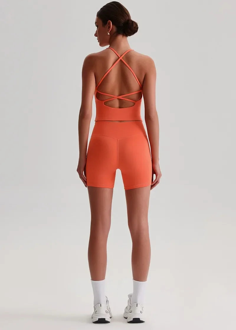 Women's Yoga Outfit Set Summer Sports Bra Vest Breathable Quick-Dry Workout Clothes Gym Running Fitness Suit Yoga Outfit
