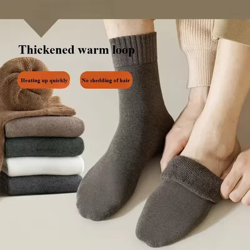 Winter Thermal Socks for Men Thickened Fleece Lined Long Socks Cashmere Feel Heat Retention Cold Weather Warm Sock Outdoor Sking
