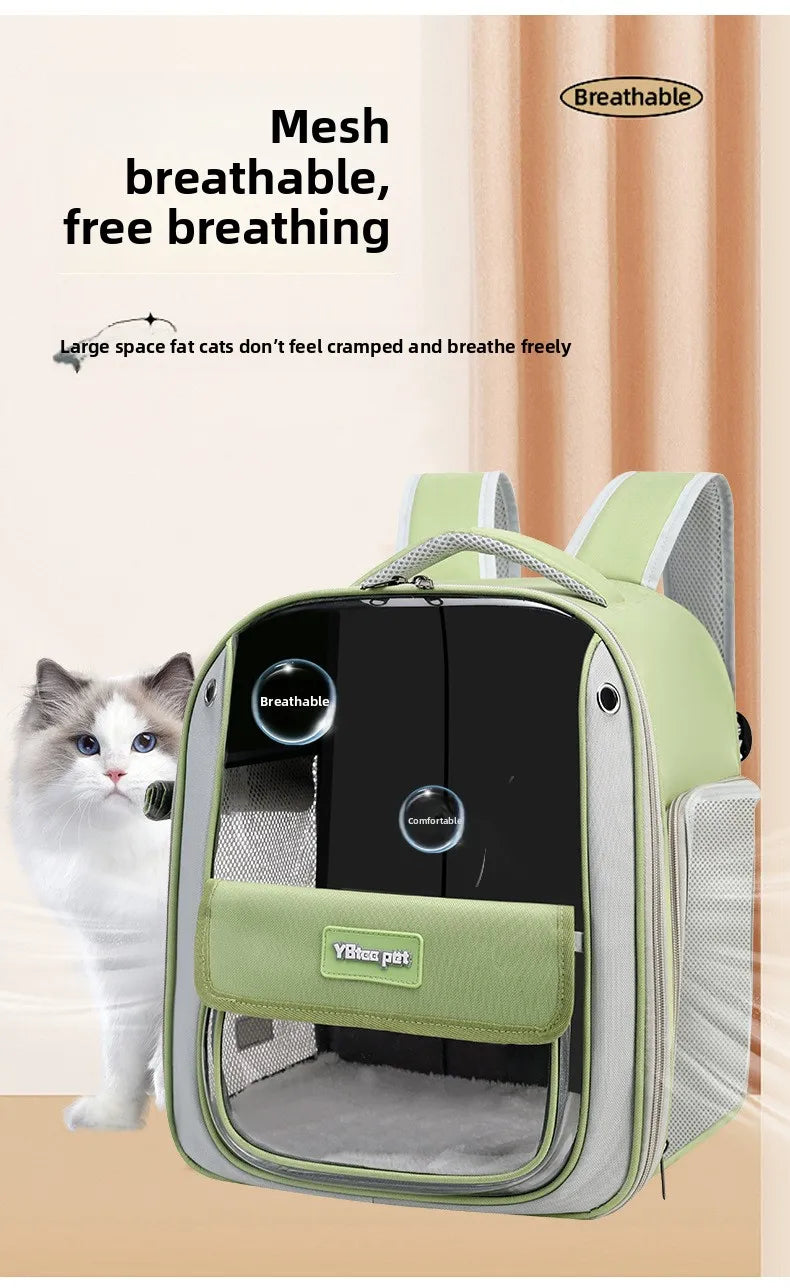 Cat backpack  outing schoolbag  double-shoulder pet bag  cat for travel  dog and cat supplies  transparent large-capacity portab