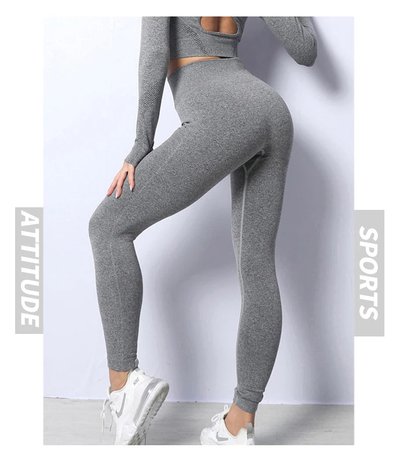 Women Yoga 2 Pieces Workout Outfits Seamless High Waist Leggings Sports Crop Top Running Clothes Sets