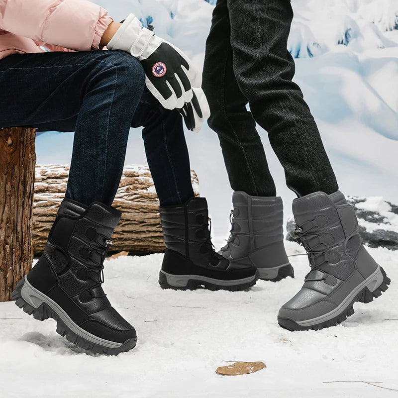 New Winter Men's Shoes Warm Plush Men's Boots High Top Couple Snow Boots Winter Outdoor Anti-Slip Ankle Boots Work Casual Boots